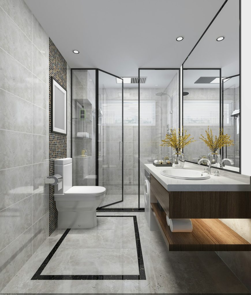 3d rendering luxury modern design bathroom and toilet